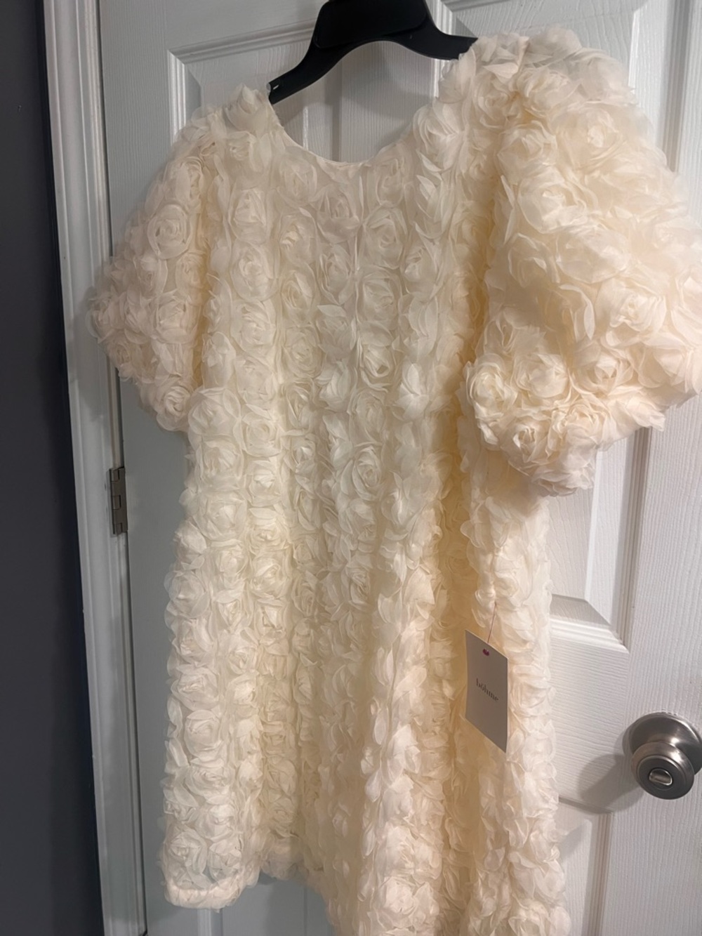 bohme Ivory Rosette Puff Sleeve Formal Dress